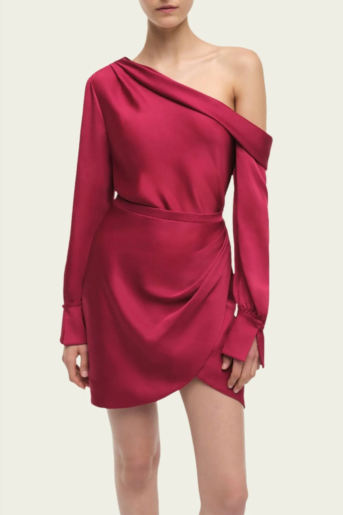 Cameron One-Shoulder Midi Dress in Cherry Red