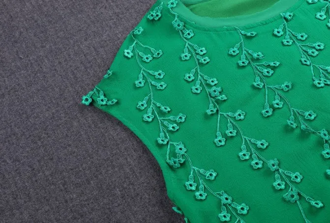Cap Sleeve Embroidery Silk Top
