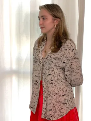 Caricature printed silk blouse