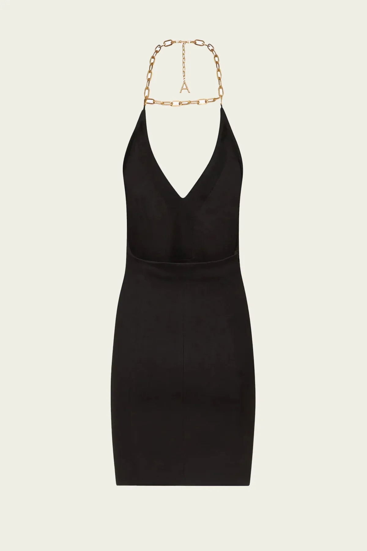 Chain Plate Halter Mini Dress in Black