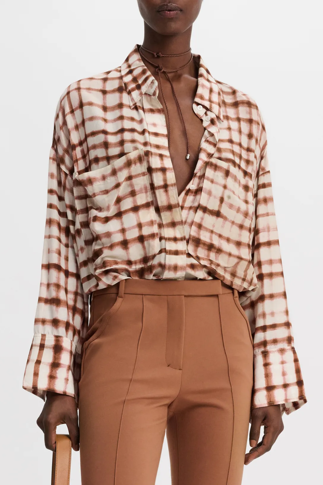 Checked Statement Blouse | Brown and Rose Check