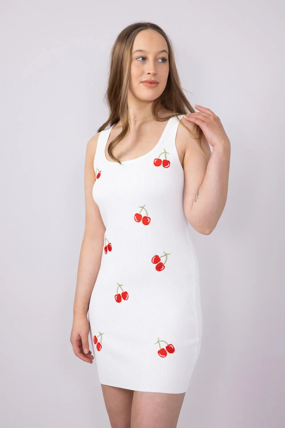 Cherry Bodycon Mini Dress for Women in White | A211A-WHT