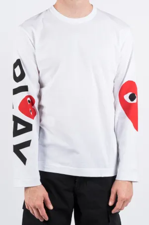 COMME DES GARCONS PLAY LS OVERSIZED HEART PRINTED SLEEVE WHITE