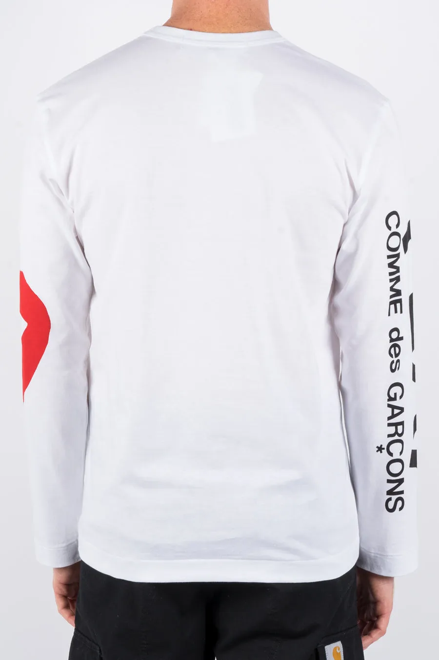 COMME DES GARCONS PLAY LS OVERSIZED HEART PRINTED SLEEVE WHITE