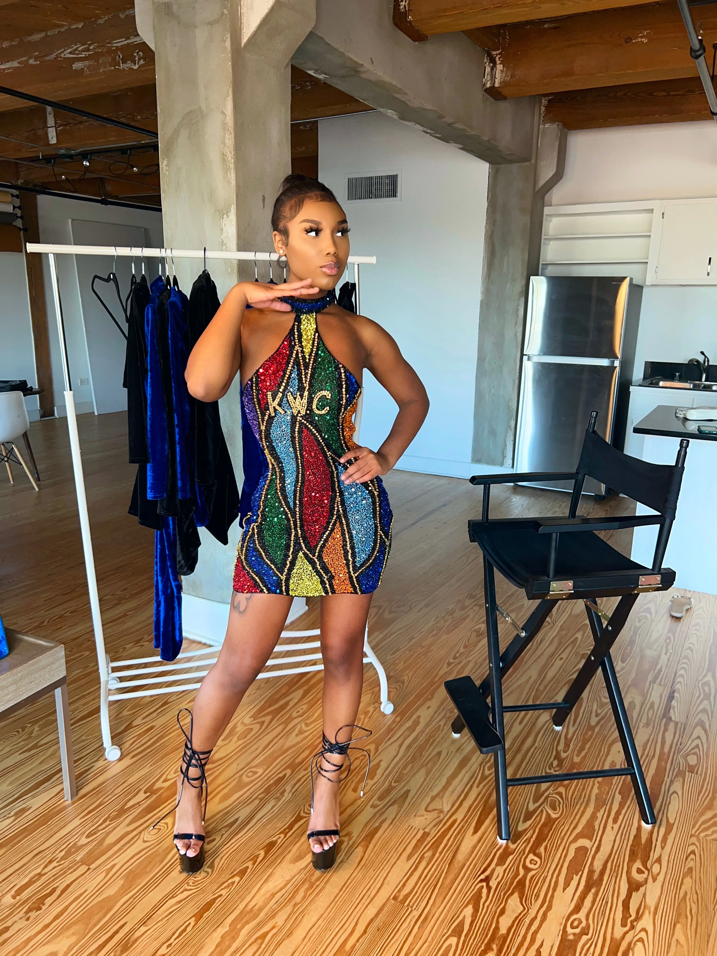 COOGI Inspired Beaded Halter Mini Dress