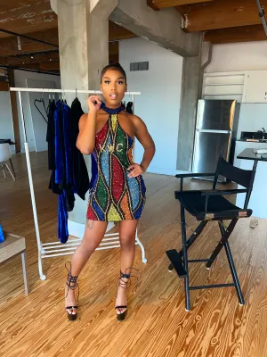 COOGI Inspired Beaded Halter Mini Dress