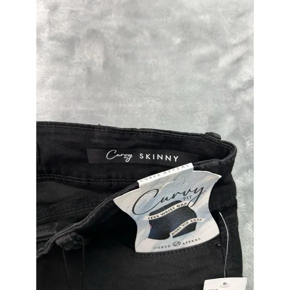 Curve Appeal Women Sz 8/29 Black Jeans Curvy Fit Skinny Stretch Denim Ladies NWT