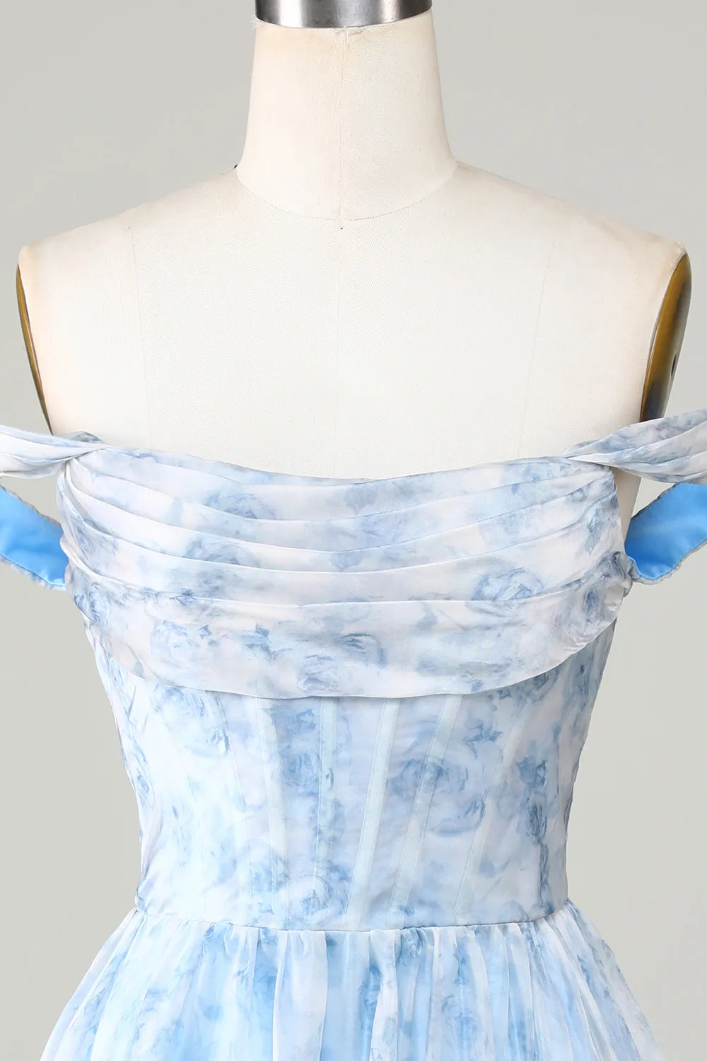 Cute Sage A Line Off The Shoulder Corset Pleated Unique Print Homecoming Dress