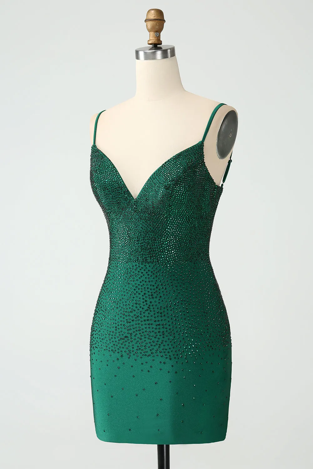 Dark Green Bodycon Spaghetti Straps Backless Homecoming Dress with Beading