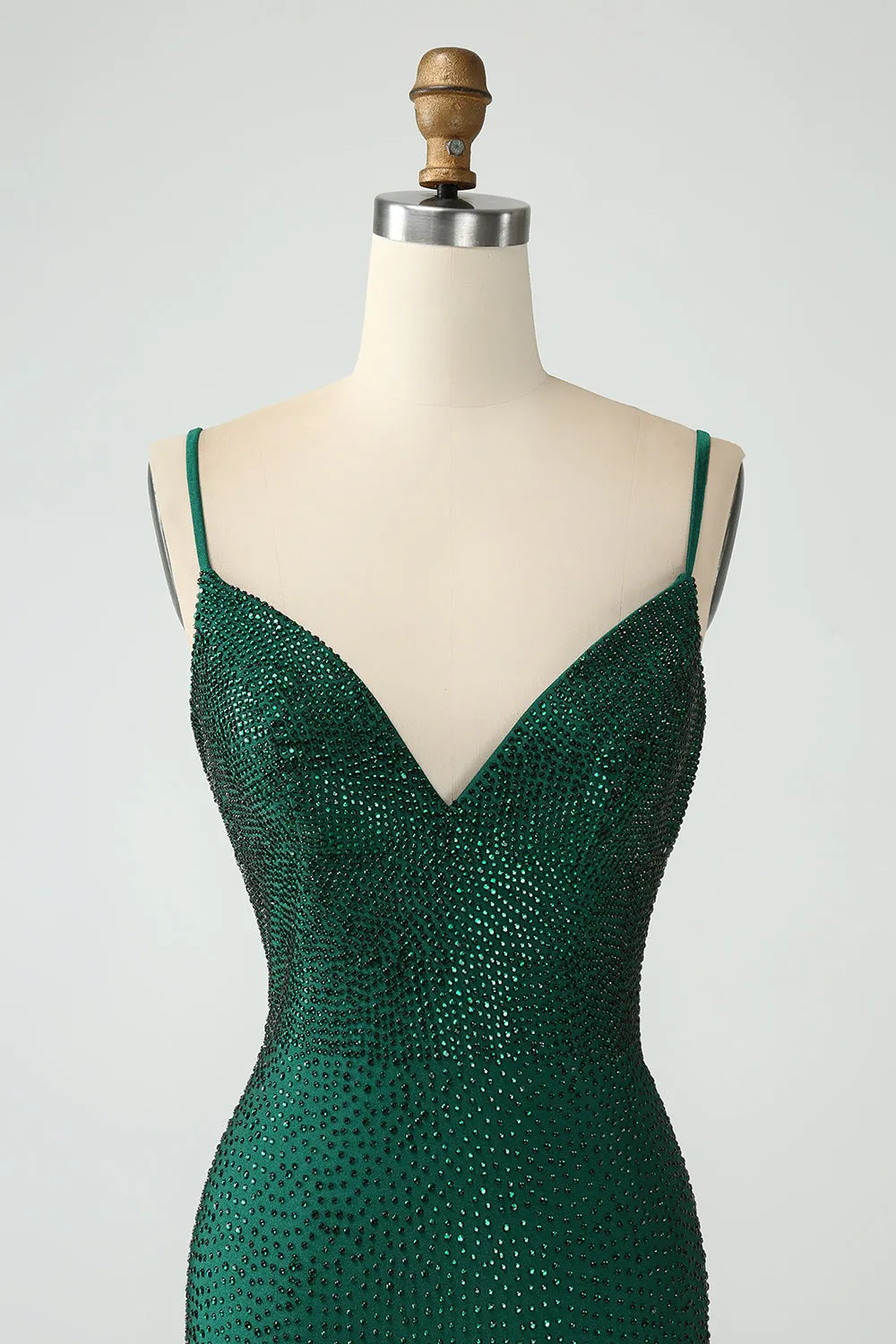 Dark Green Bodycon Spaghetti Straps Backless Homecoming Dress with Beading