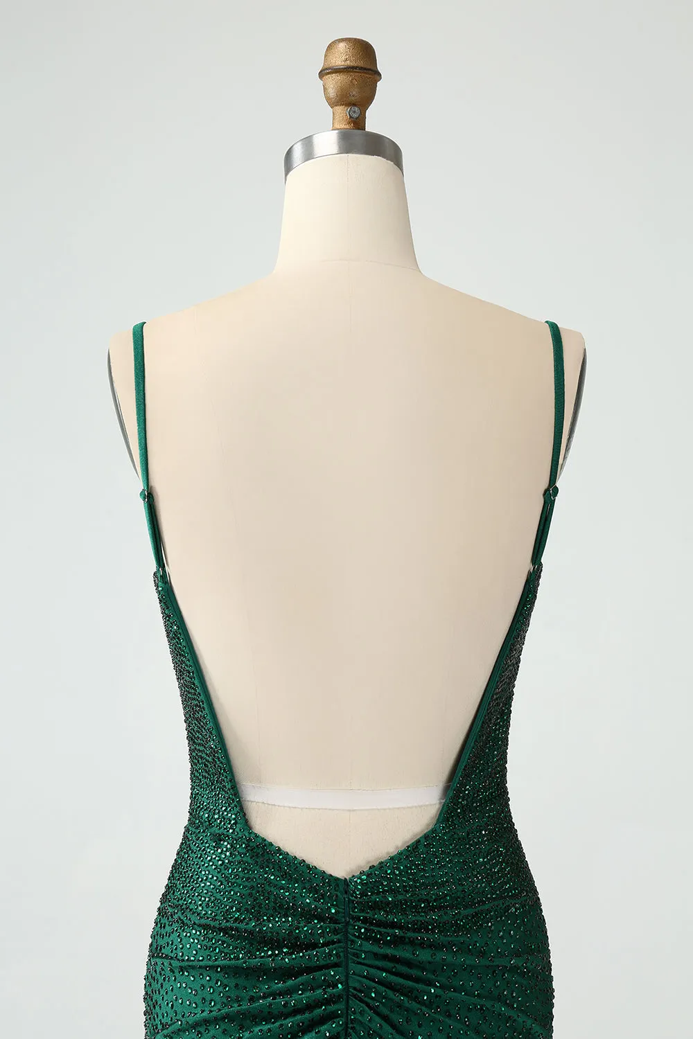 Dark Green Bodycon Spaghetti Straps Backless Homecoming Dress with Beading