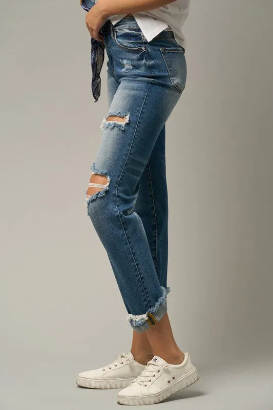 Denim Lab USA High Waist Ripped Boyfriend Jeans
