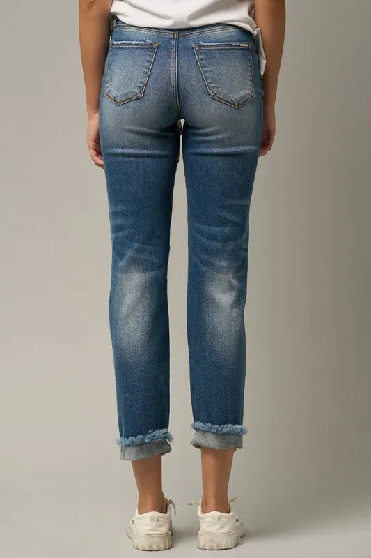 Denim Lab USA High Waist Ripped Boyfriend Jeans