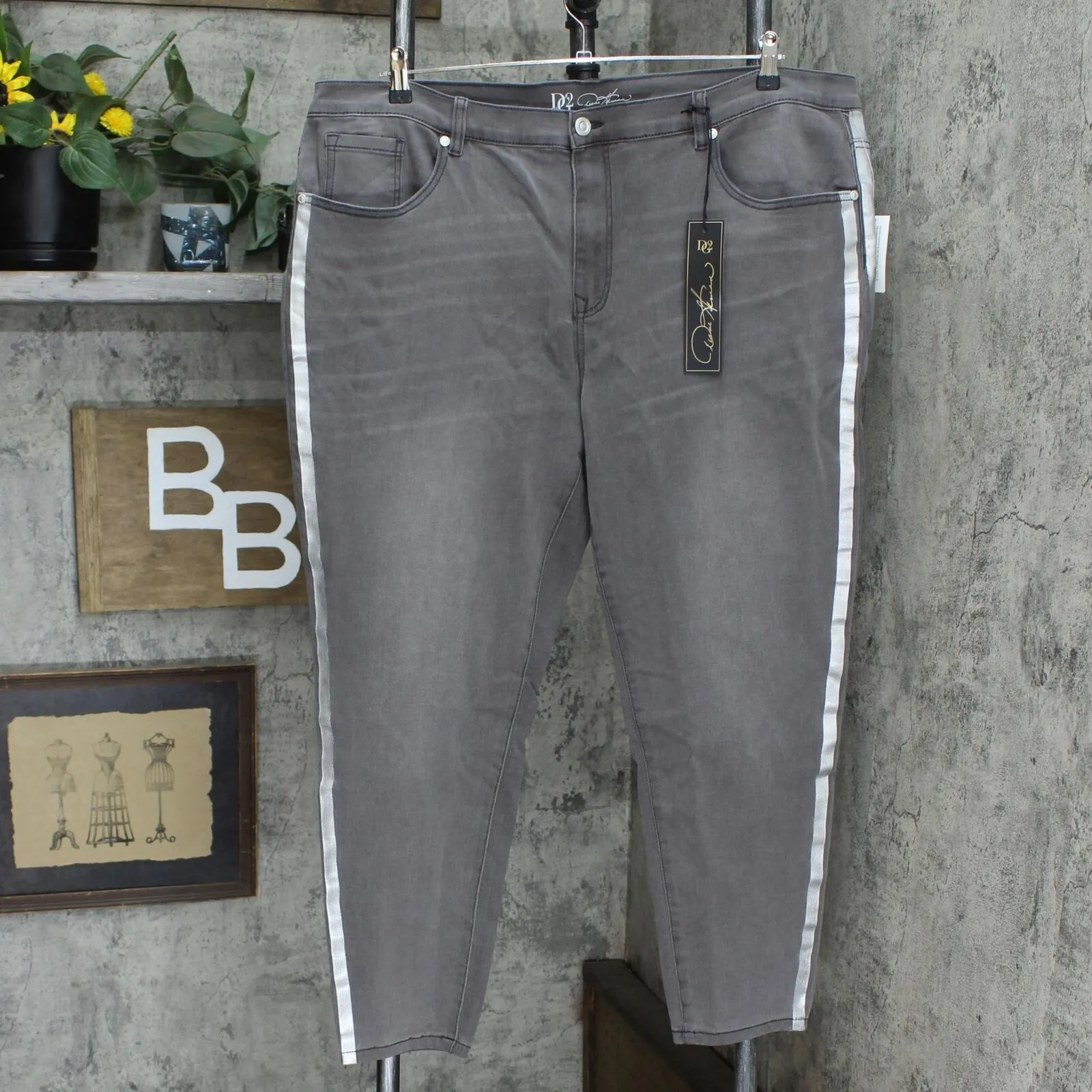 DG2 Plus Virtual Stretch Metallic Side Stripe Skinny Jeans Gray 22W