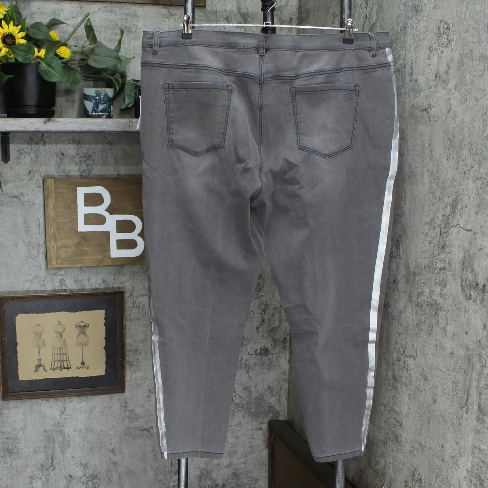 DG2 Plus Virtual Stretch Metallic Side Stripe Skinny Jeans Gray 22W