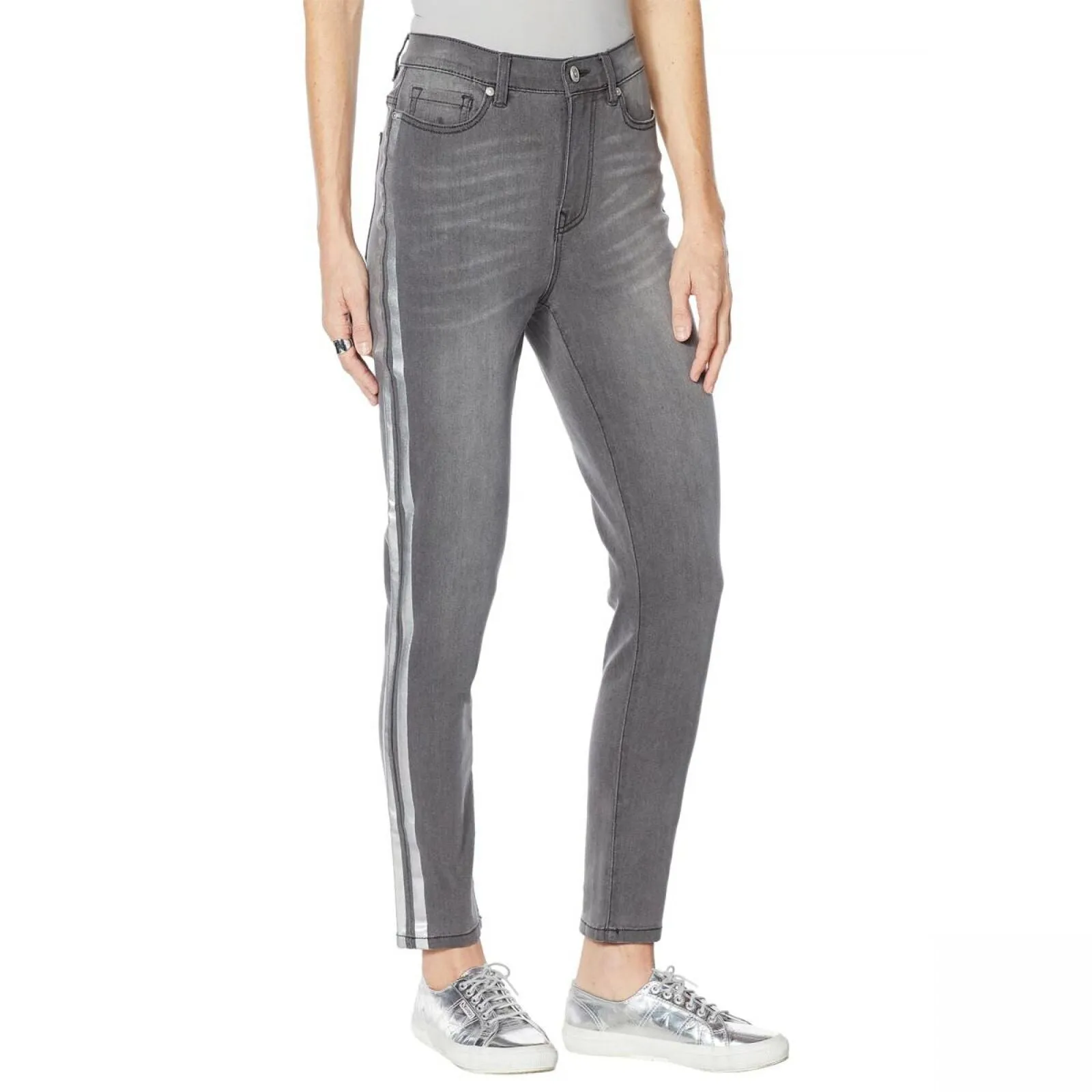 DG2 Plus Virtual Stretch Metallic Side Stripe Skinny Jeans Gray 22W