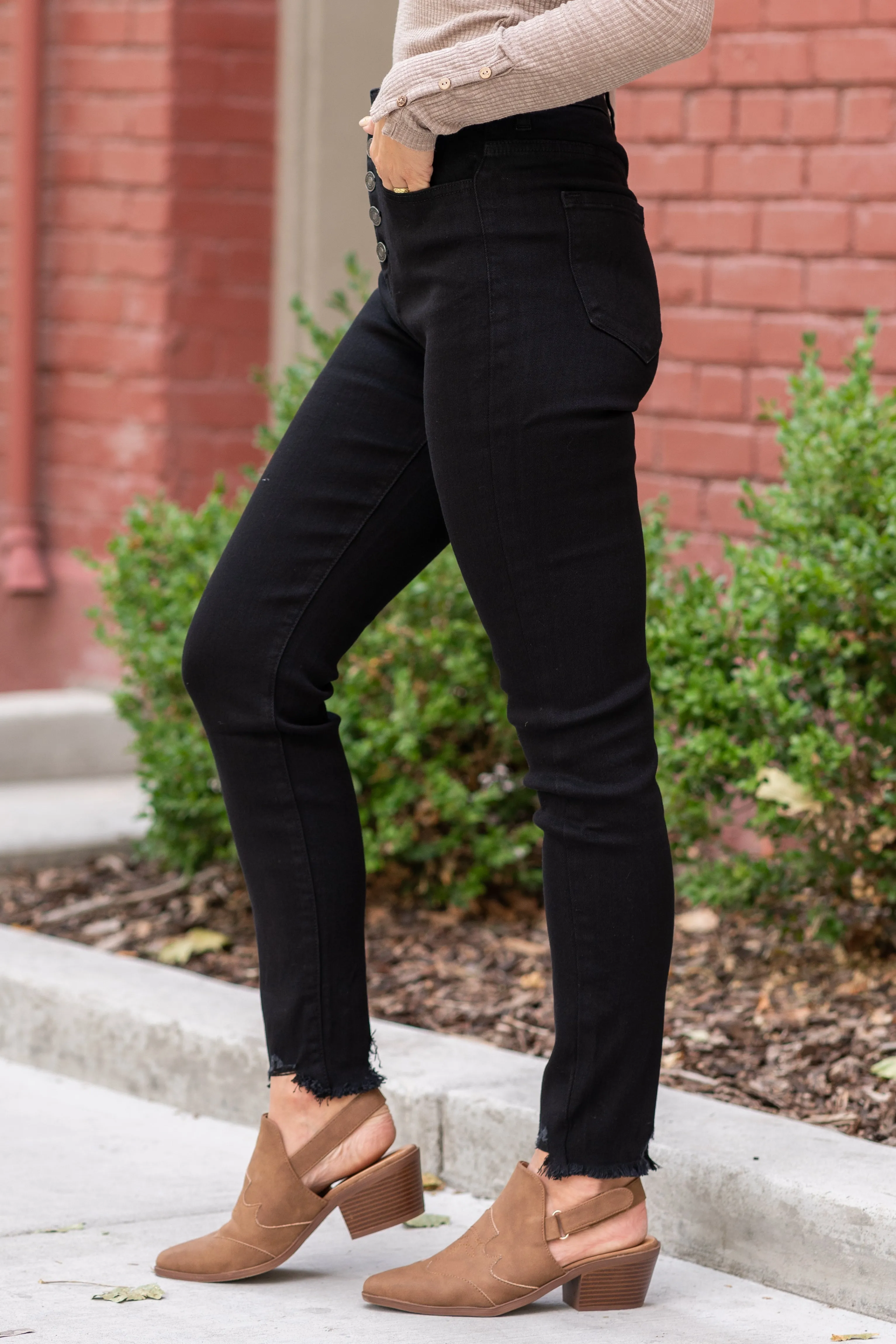 East Hartford High Rise Button Fly Black Skinny