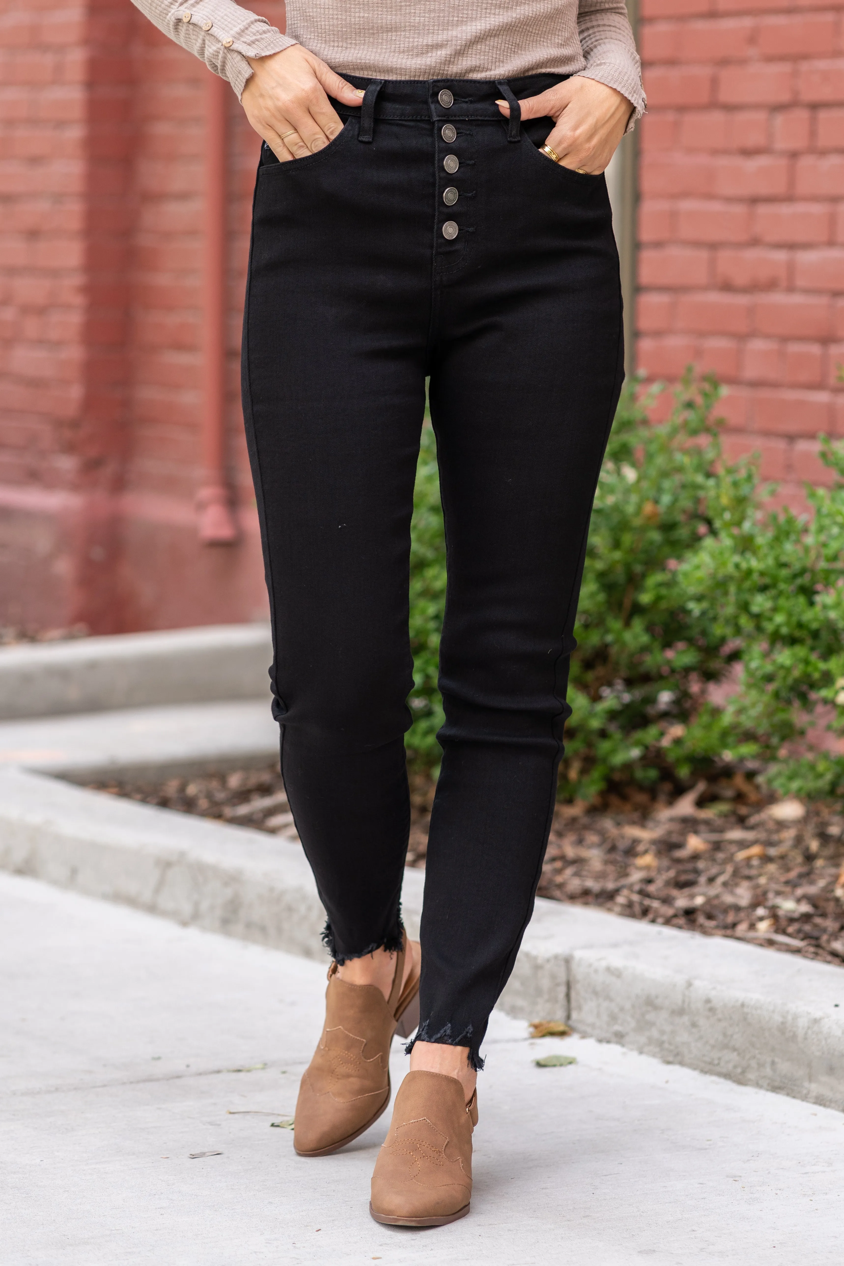East Hartford High Rise Button Fly Black Skinny