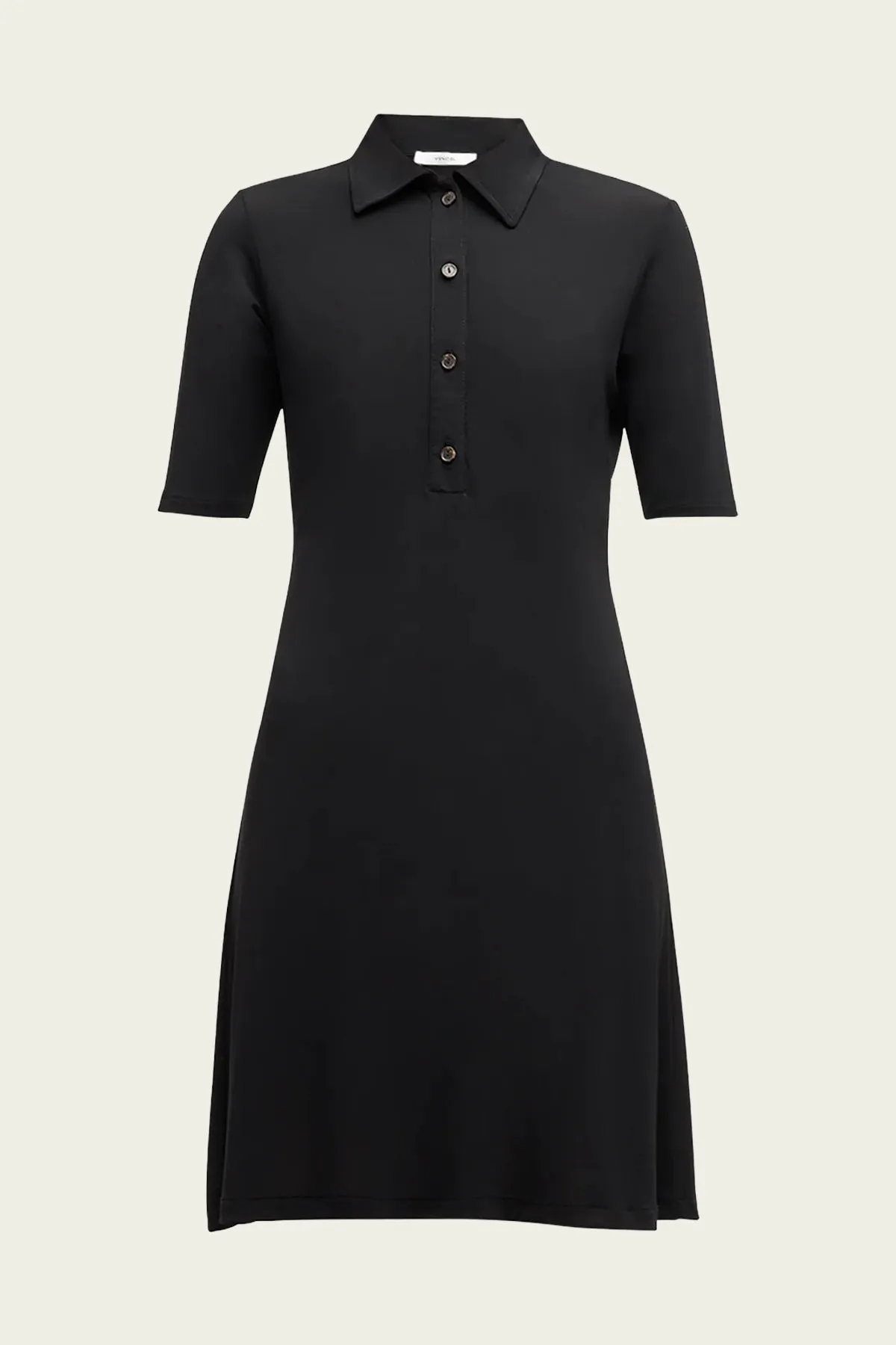 Elbow-Sleeve Polo Dress in Black