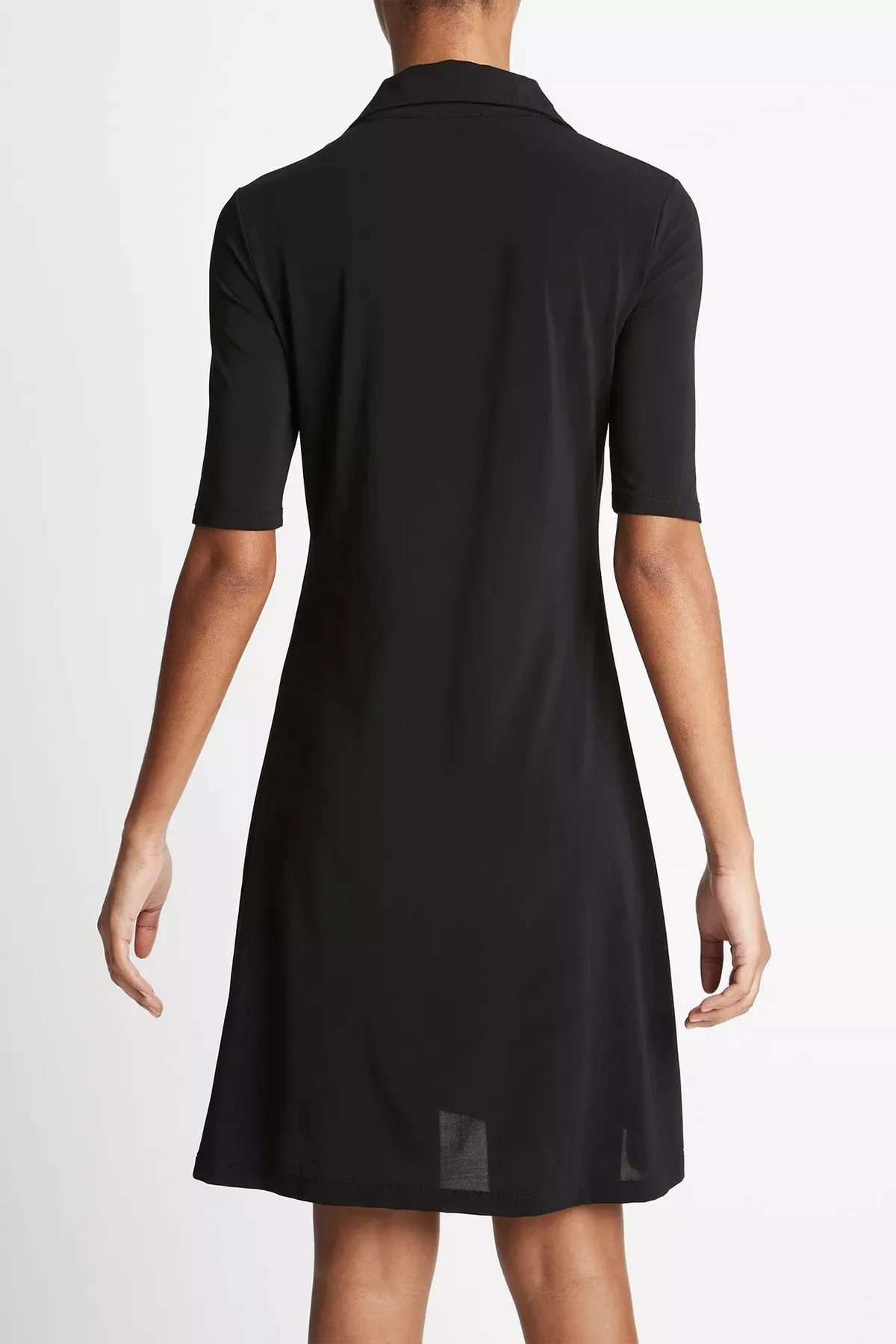 Elbow-Sleeve Polo Dress in Black