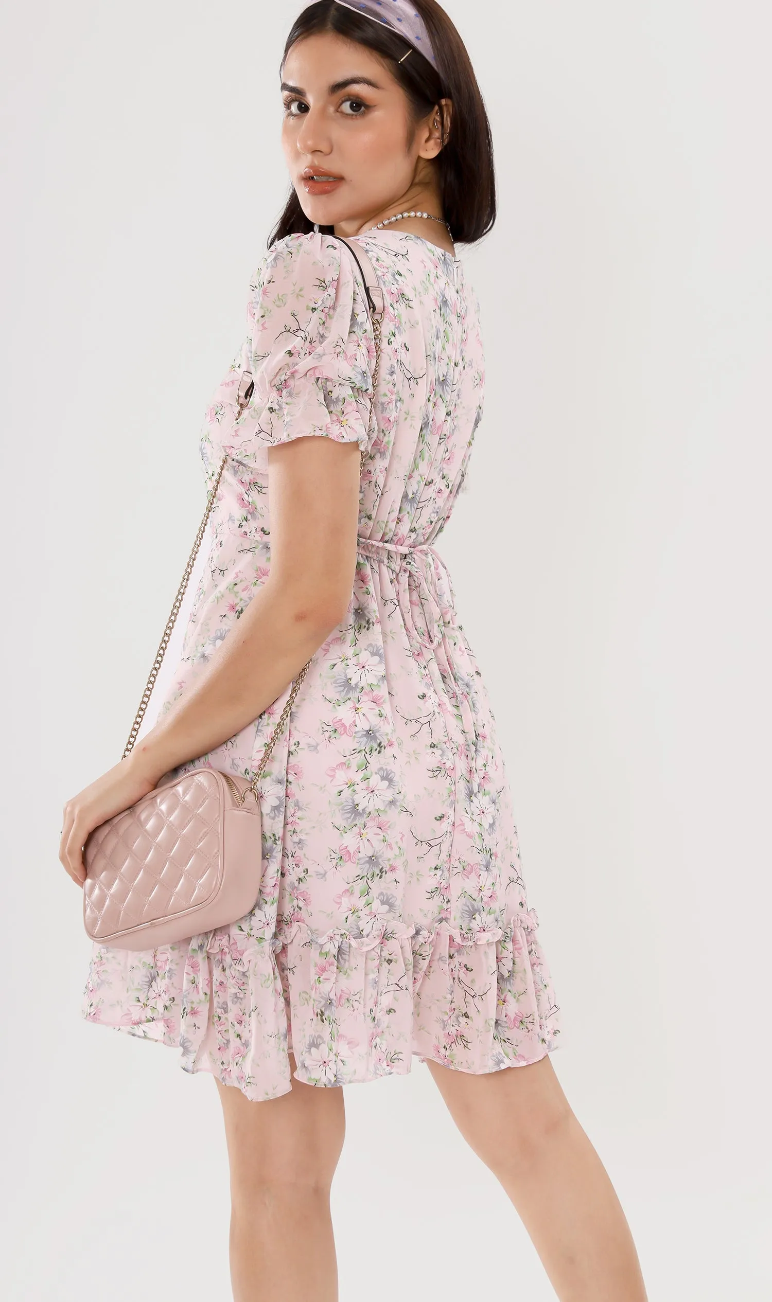 ELODIE Buttoned Puff-Sleeve Dress