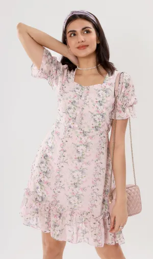 ELODIE Buttoned Puff-Sleeve Dress