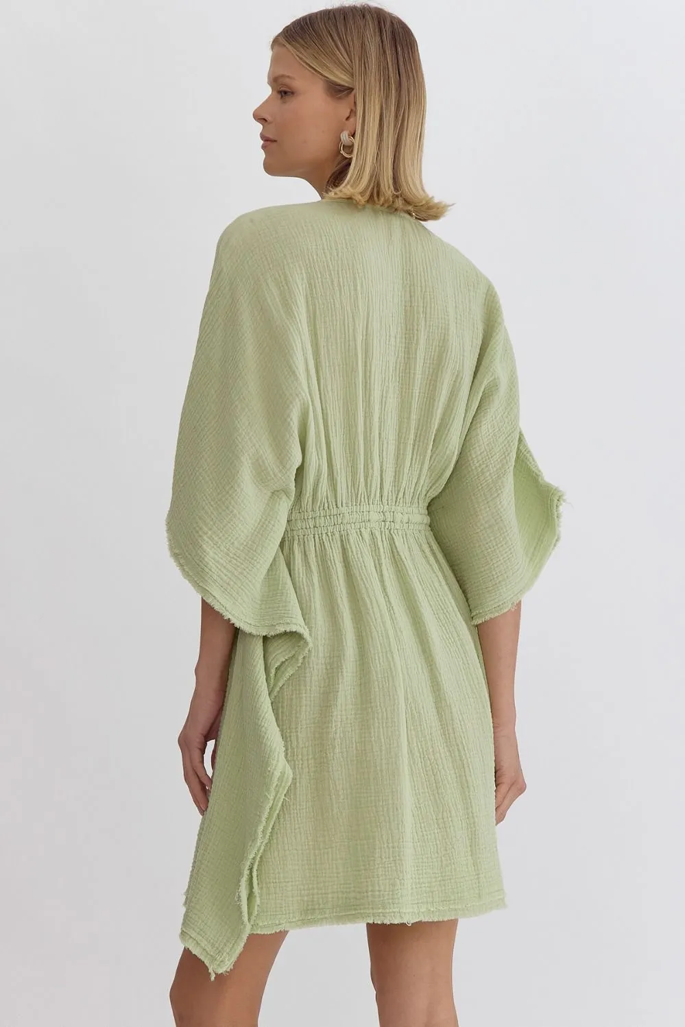 Everything You Say Bat Wing V Neck Mini Dress - Celery