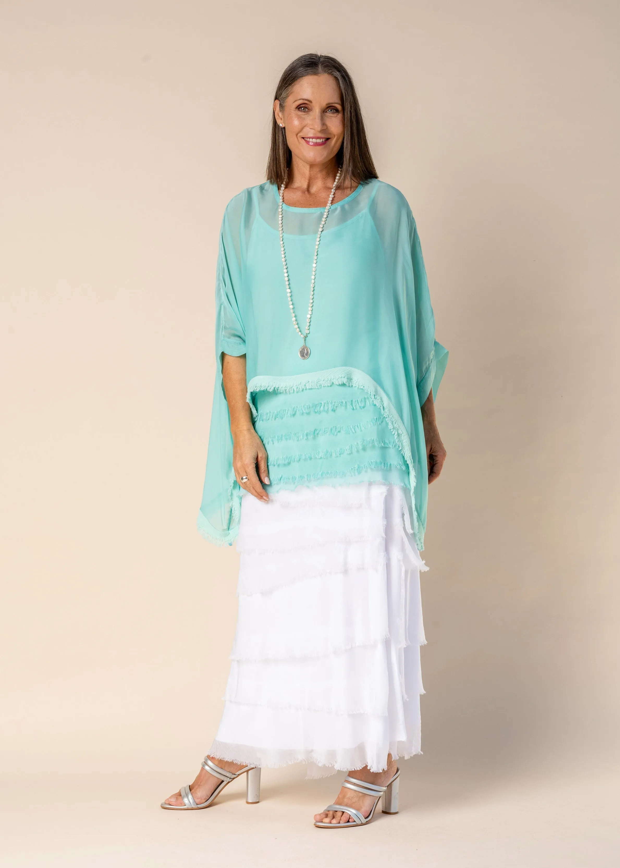 Farah Silk Top in Sea Green