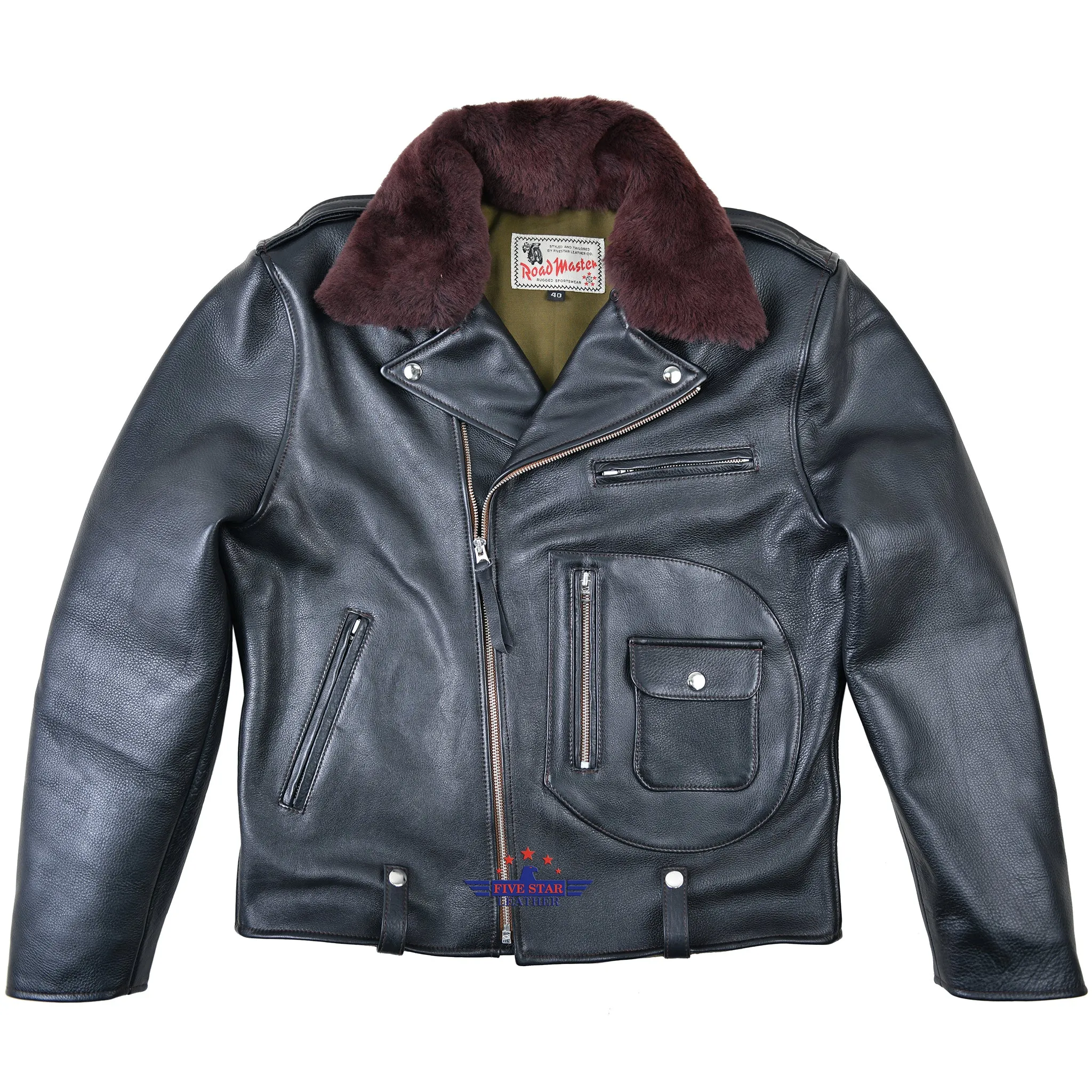 FiveStar Leather Vintage D Pocket Road Master Men Jacket Black Steerhide