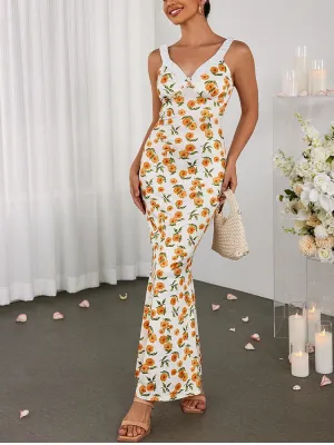 Floral V-neck Bodycon Maxi Dress