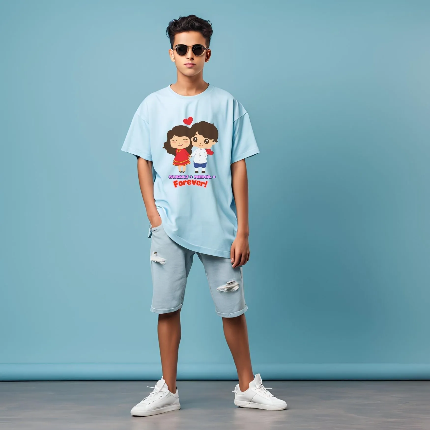 Forever in Love Personalized Oversized Couple T-Shirts | Valentines Day