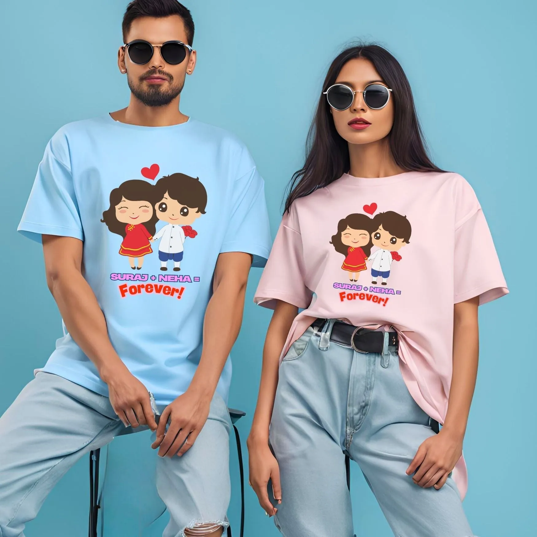 Forever in Love Personalized Oversized Couple T-Shirts | Valentines Day