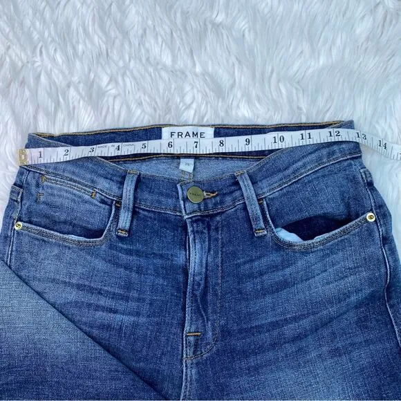 FRAME DENIM Le High Rise Skinny Jeans Langstone Raw Shade Hem Size 25 #LHSKSH133