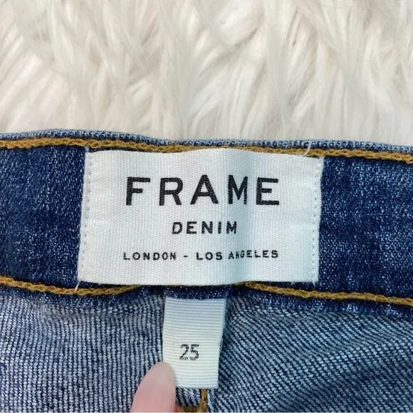FRAME DENIM Le High Rise Skinny Jeans Langstone Raw Shade Hem Size 25 #LHSKSH133