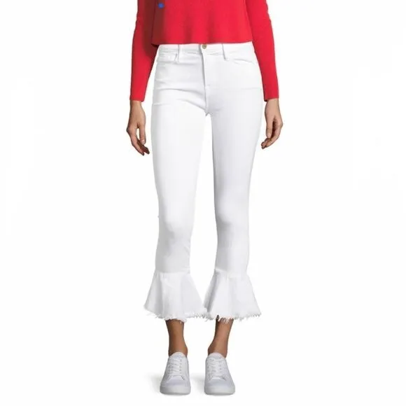 Frame Le Skinny De Jeanne Flounce Flare Jeans Mid Rise White- Size 27