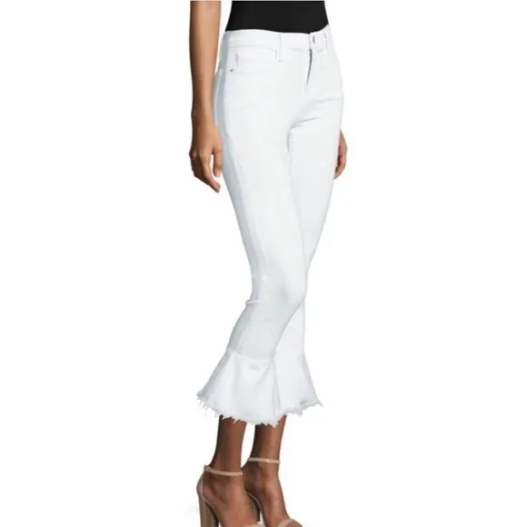 Frame Le Skinny De Jeanne Flounce Flare Jeans Mid Rise White- Size 27