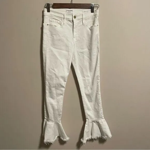 Frame Le Skinny De Jeanne Flounce Flare Jeans Mid Rise White- Size 27