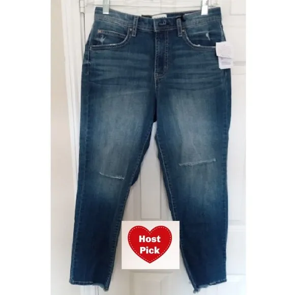 Frayed Jeans High Rise Straight Leg Ripped Jeans Blue Size 8 / 29 Inseam 27&quot;
