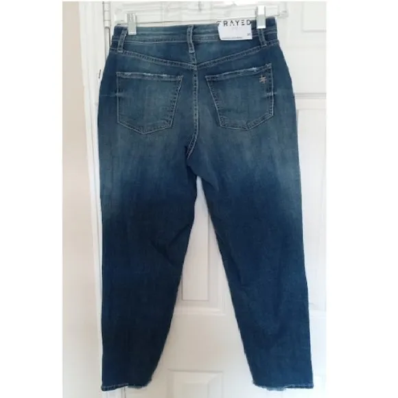 Frayed Jeans High Rise Straight Leg Ripped Jeans Blue Size 8 / 29 Inseam 27&quot;