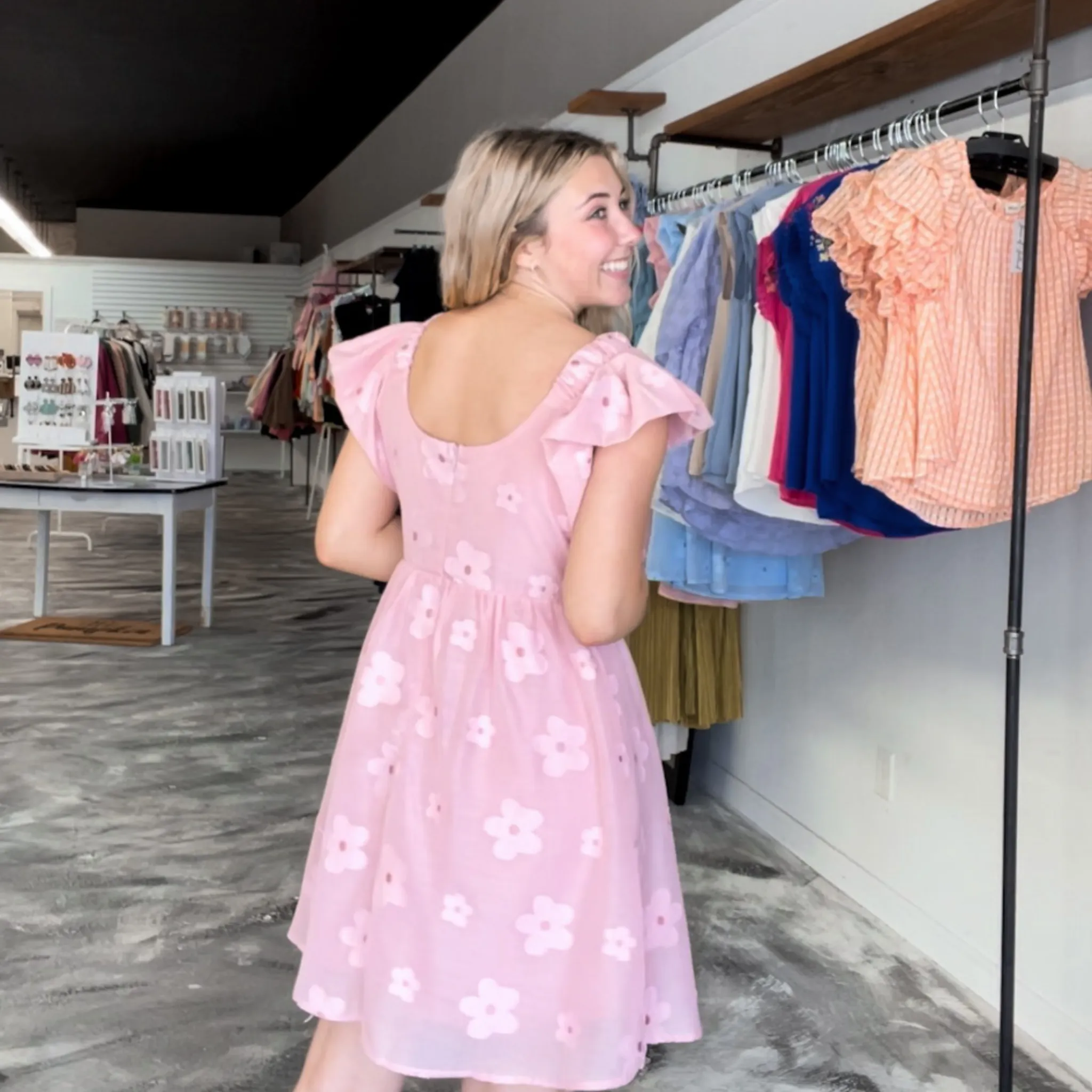 Full of Love Pink Flower Embroidered Mini Dress