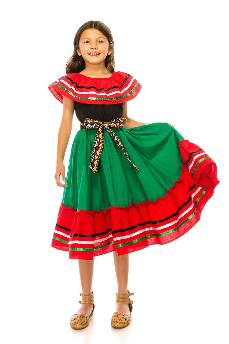 Girl's Traditional Mexican Cinco De Mayo Fiesta Dress 4-14