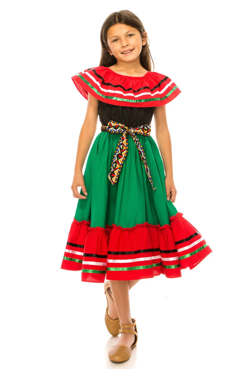 Girl's Traditional Mexican Cinco De Mayo Fiesta Dress 4-14