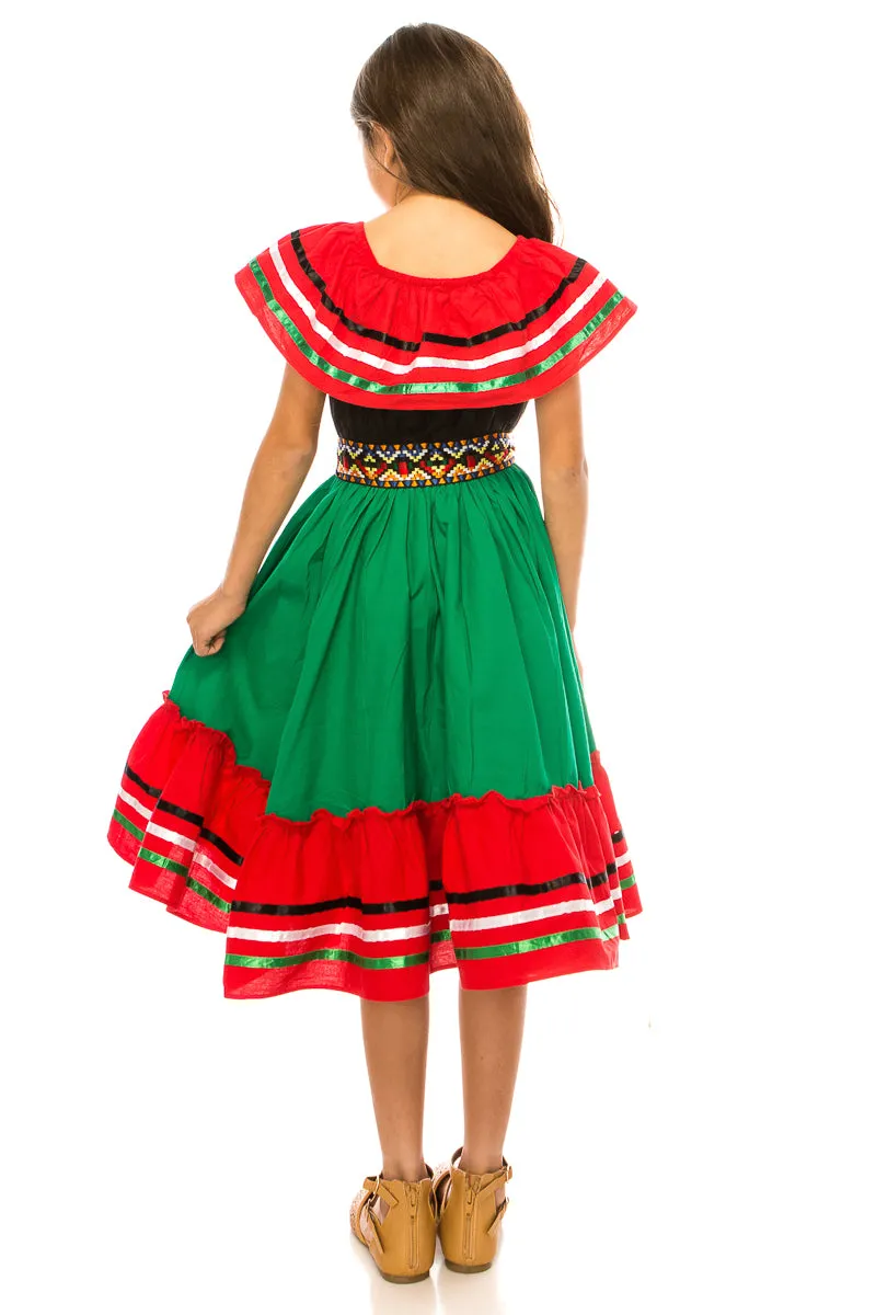 Girl's Traditional Mexican Cinco De Mayo Fiesta Dress 4-14