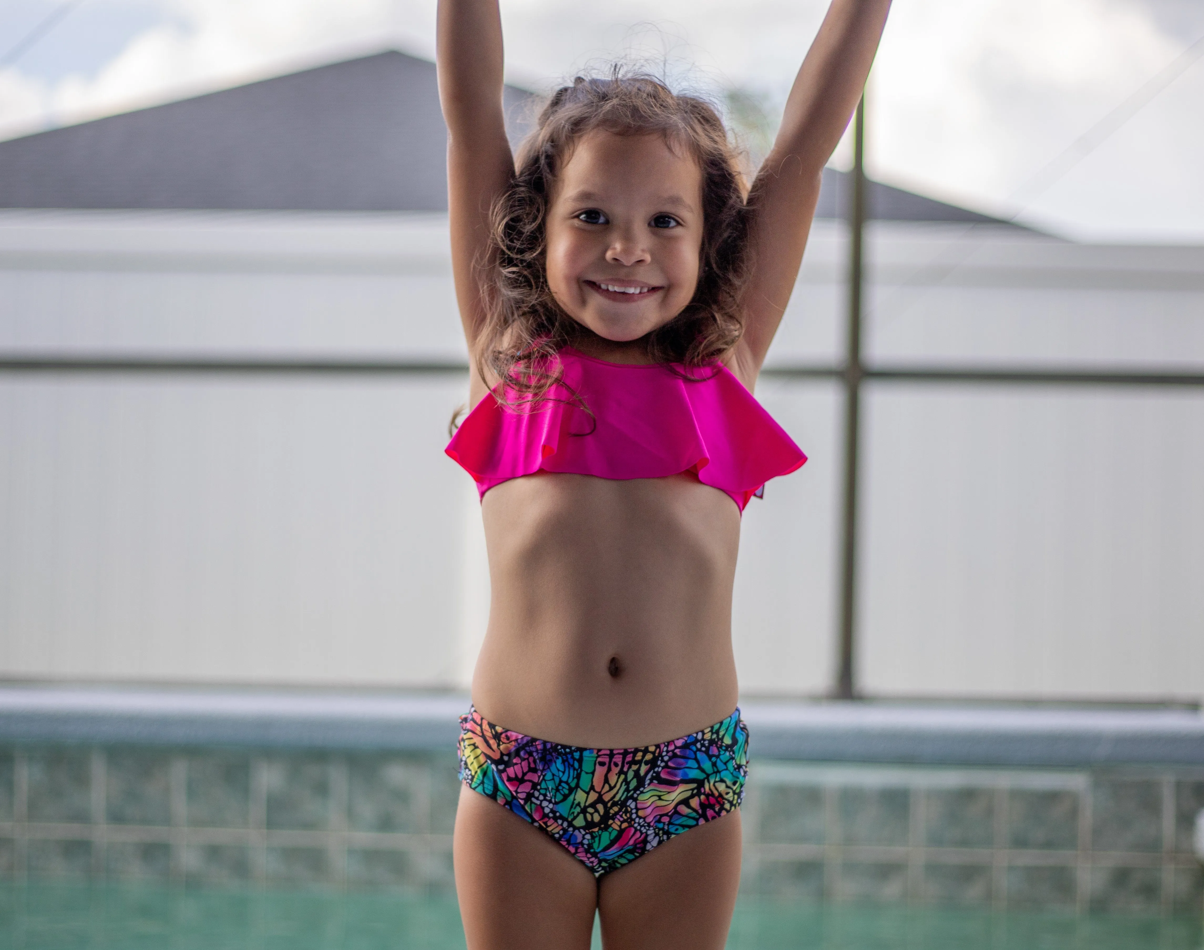 Girls UPF 50  Printed Swim Briefs  | Rainbow Print