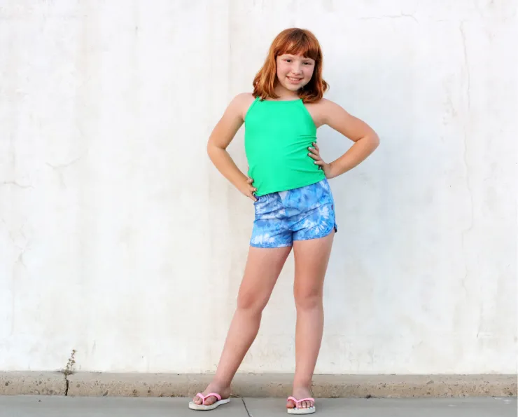Girls UPF 50  Recycled Poly Printed Swim Trunks | Blue Hawaii