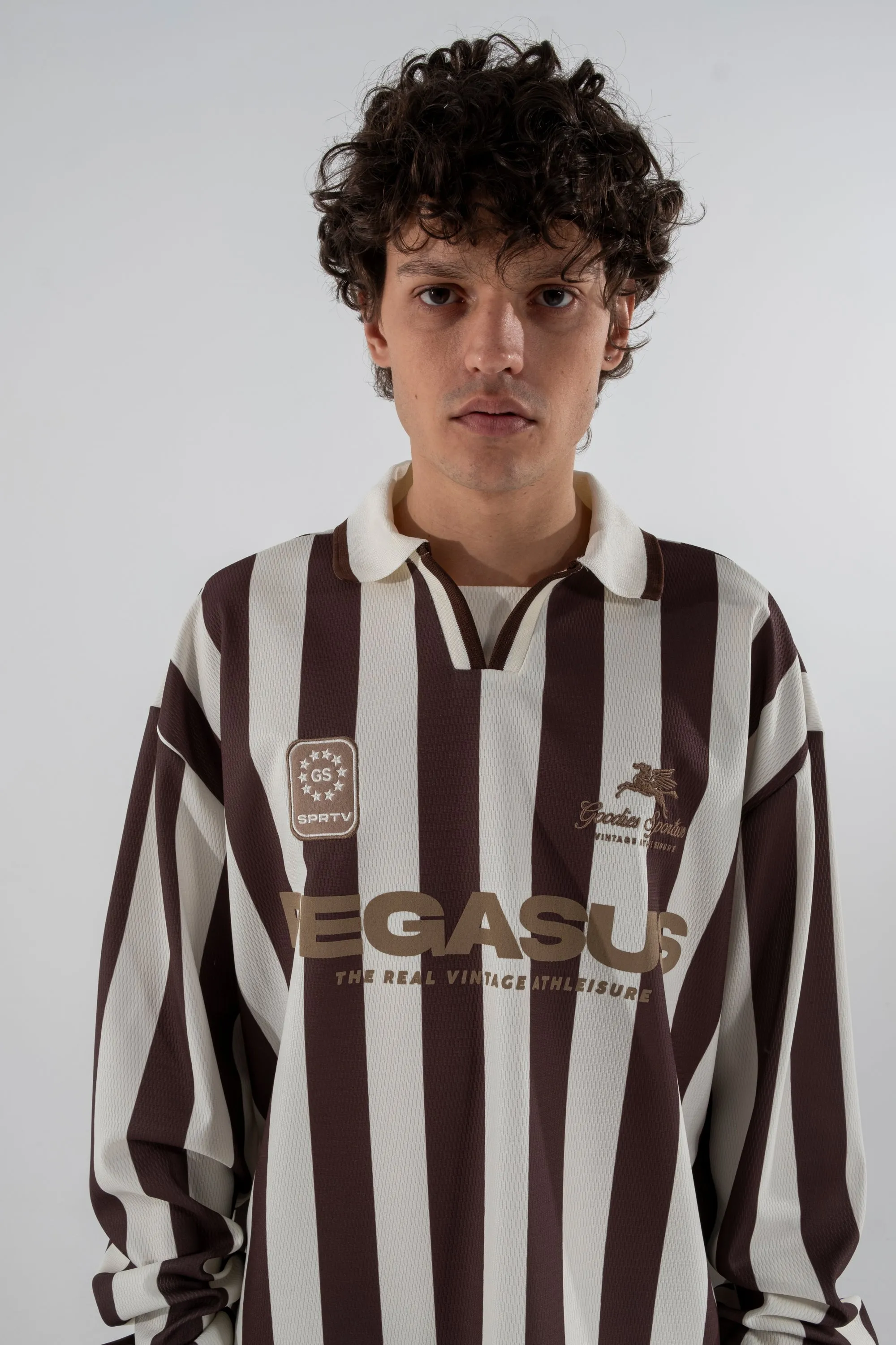 Goodies Sportive - Cocoa Vintage Football Tee - Chocolate/Ecru