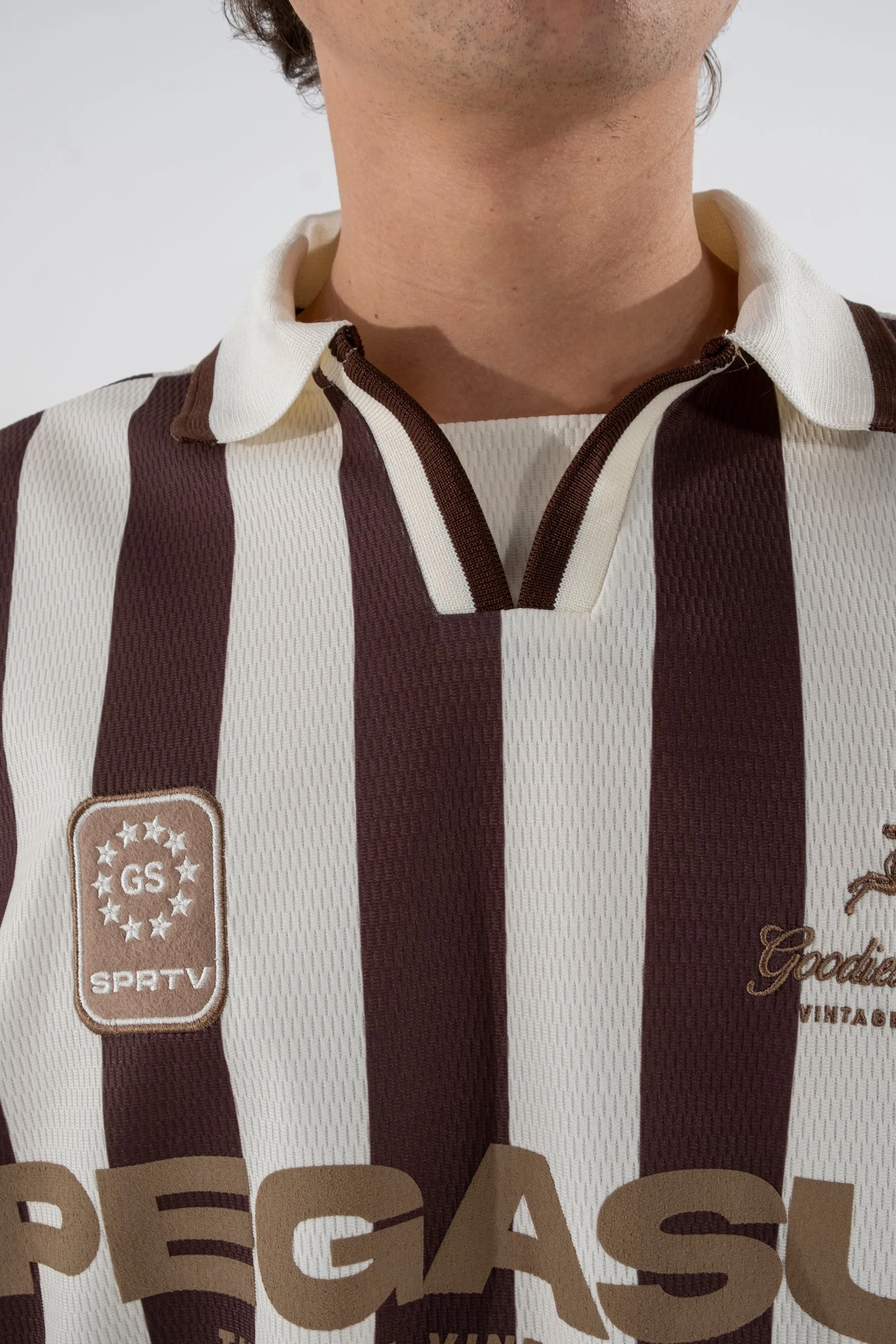 Goodies Sportive - Cocoa Vintage Football Tee - Chocolate/Ecru