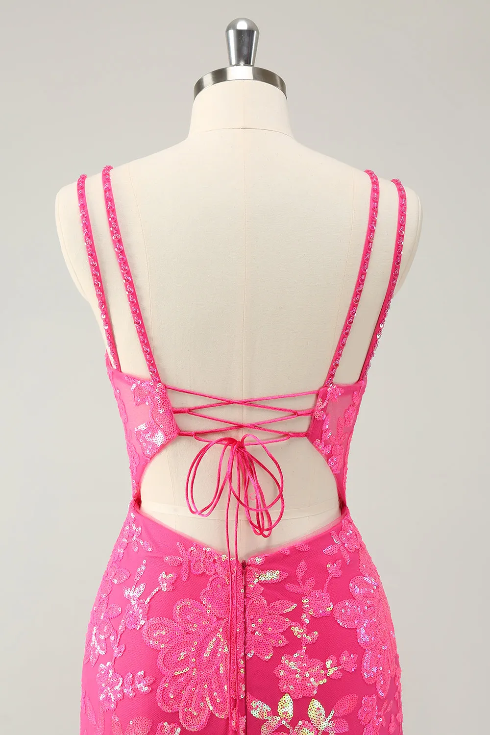 Gorgeous Orange Spaghetti Straps Tight Glittler Corset Homecoming Dress with Lace Up Back