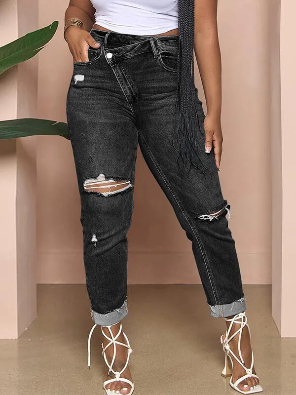 Gorgeousladie Asymmetric Ripped Jeans