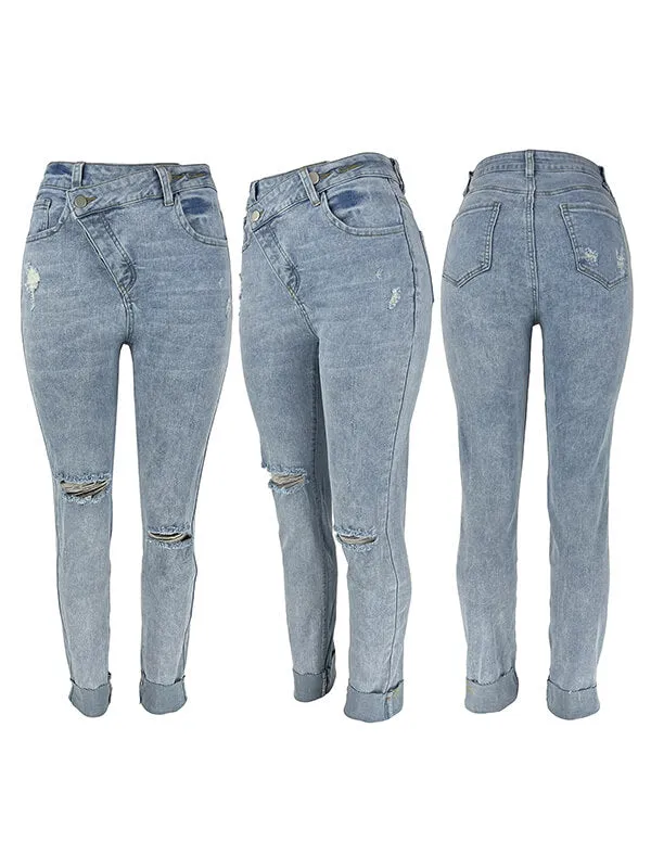 Gorgeousladie Asymmetric Ripped Jeans